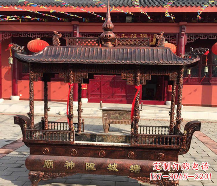 内江铜雕寺庙佛光普照香炉雕塑摆件