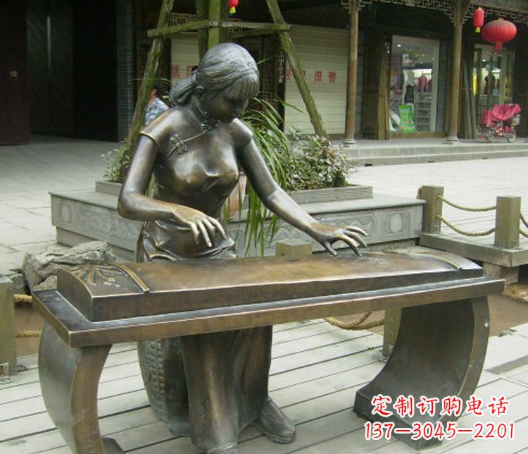 内江铜雕现代人物弹古筝雕塑