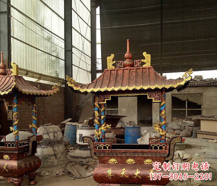 内江铜雕小型寺庙香炉摆件