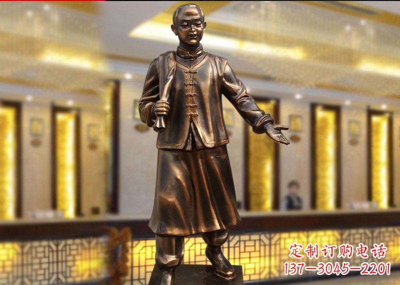 内江铜雕迎宾人物店小二