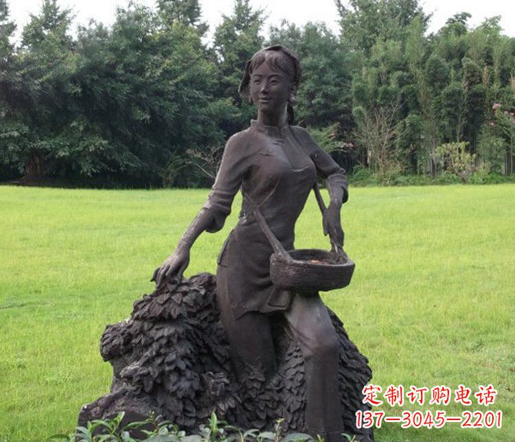 内江铜雕园林采茶女孩人物雕塑