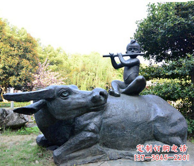 内江铜雕园林牧童骑牛景观摆件