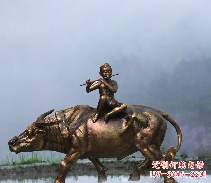 内江铜雕园林牧童骑牛