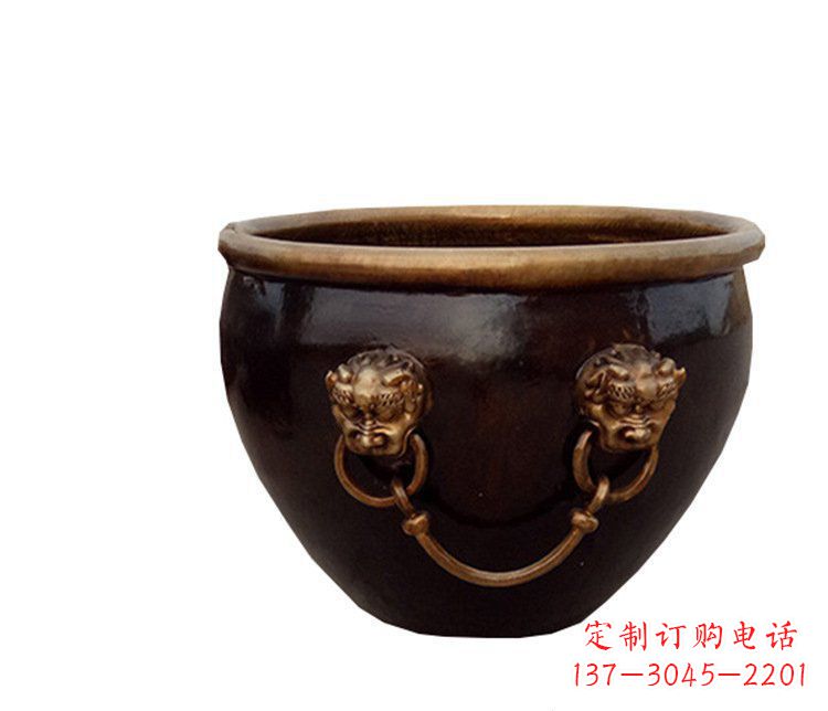 内江铜雕圆形荷花水缸雕塑 (4)