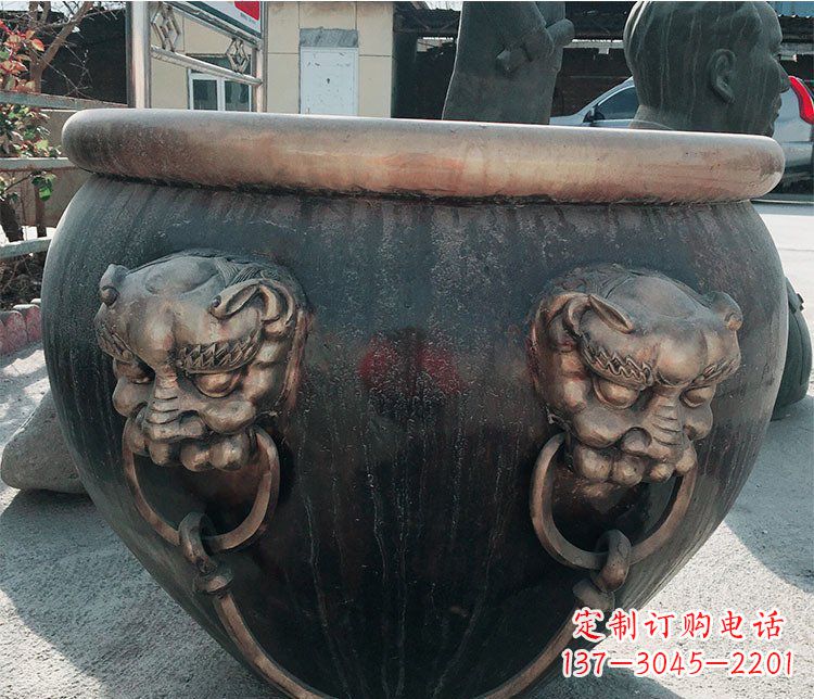内江铜雕圆形荷花水缸雕塑 (6)