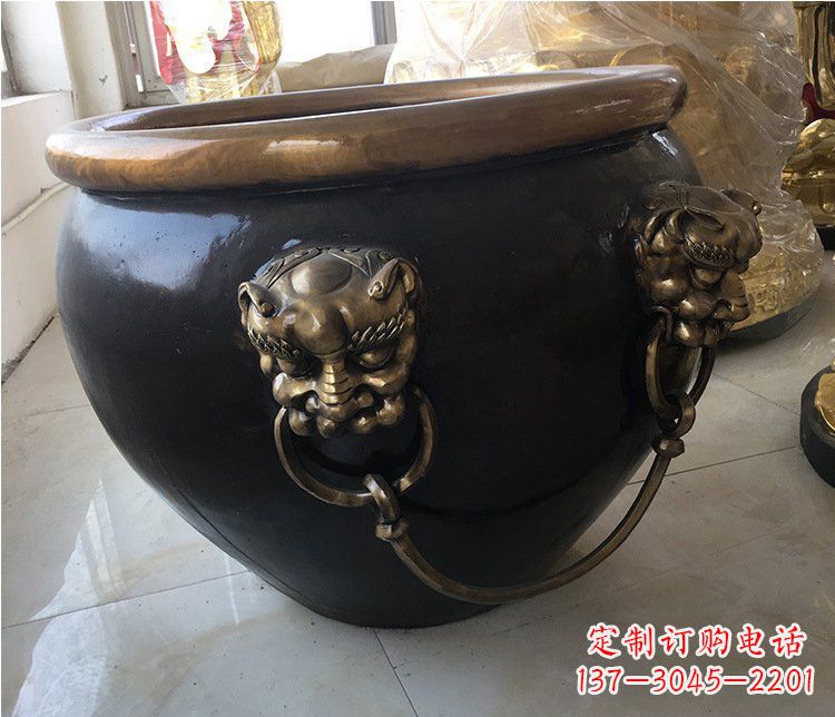 内江铜雕圆形荷花水缸雕塑 (5)