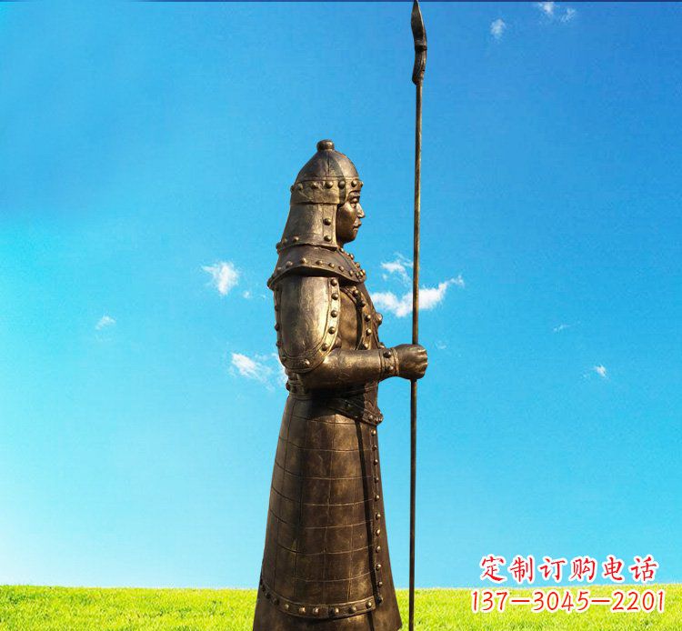 内江铜雕战士站岗古代人物雕塑