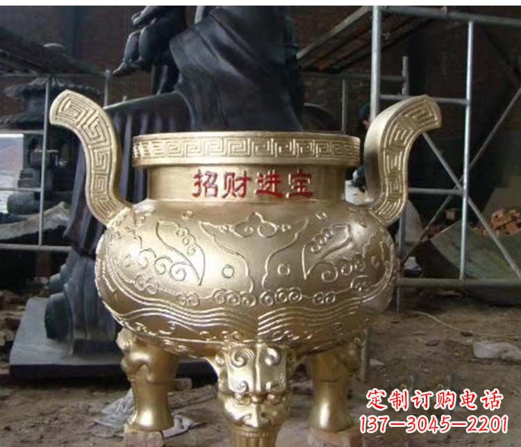内江铜雕招财进宝圆形香炉