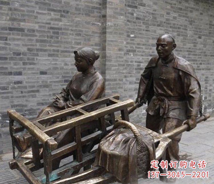内江推独轮车的人物铜雕