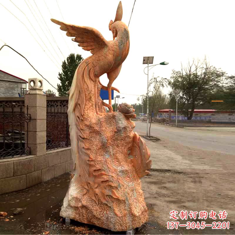 内江晚霞红大理石瑞鸟凤凰雕塑
