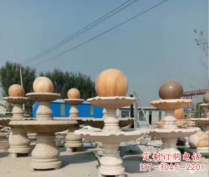 内江晚霞红多层风水球喷泉石雕