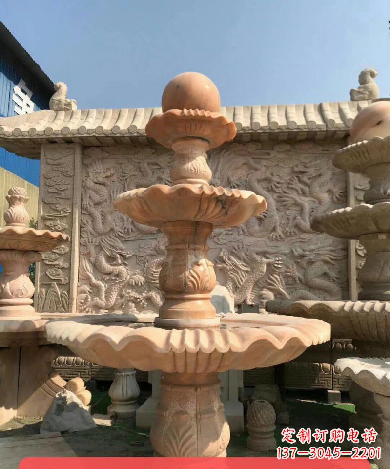 内江晚霞红风水球石雕喷泉