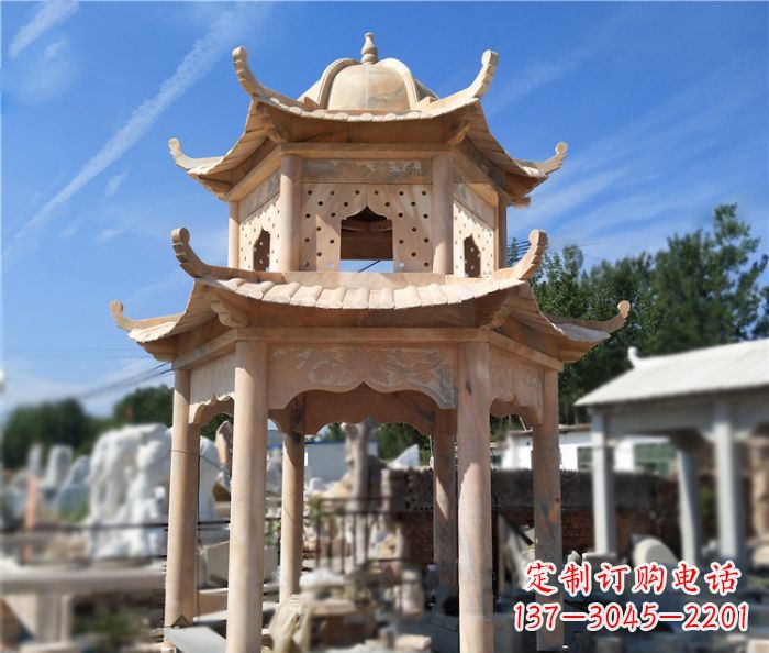 内江晚霞红公园双层六角凉亭石雕