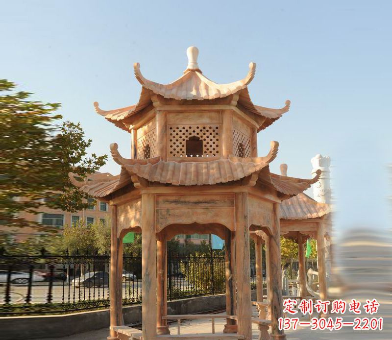 内江晚霞红景区休息凉亭