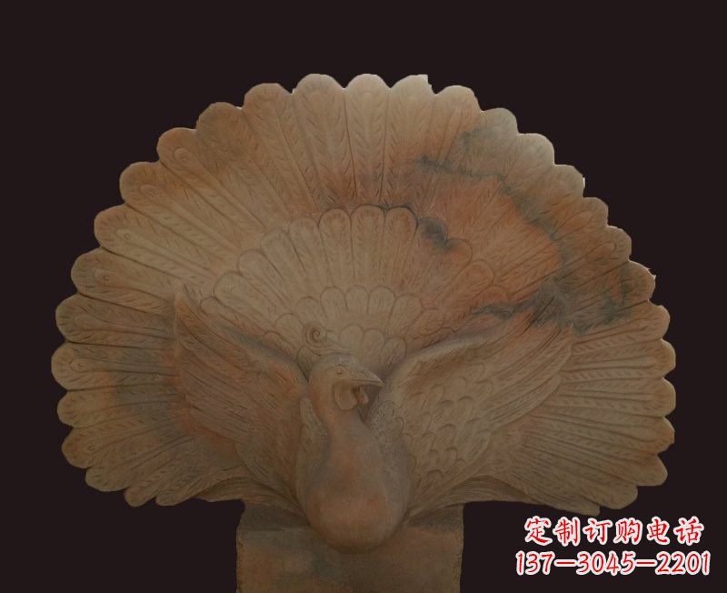 内江晚霞红开屏孔雀石雕