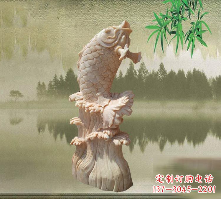 内江晚霞红鲤鱼石雕