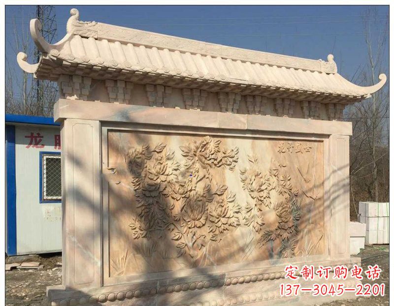 内江晚霞红牡丹花浮雕影壁