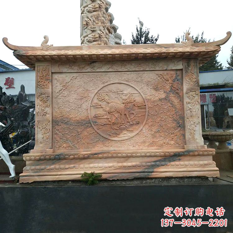 内江晚霞红麒麟影壁墙石雕