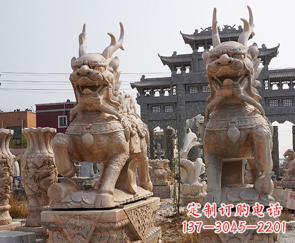内江晚霞红瑞兽麒麟石雕 (2)