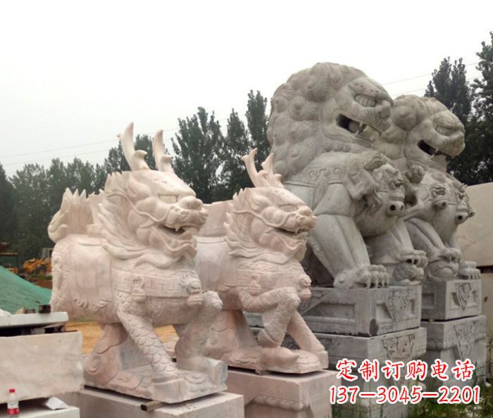 内江晚霞红瑞兽麒麟石雕