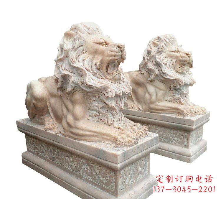 内江晚霞红石材欧式狮子