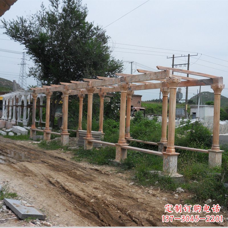 内江晚霞红石雕花架长廊