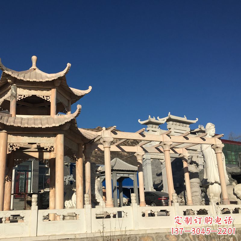 内江晚霞红石雕凉亭花架