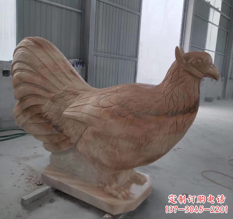 内江晚霞红石雕母鸡