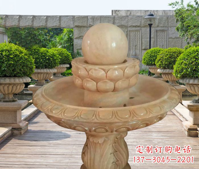 内江晚霞红双层风水球公园喷泉石雕 (2)