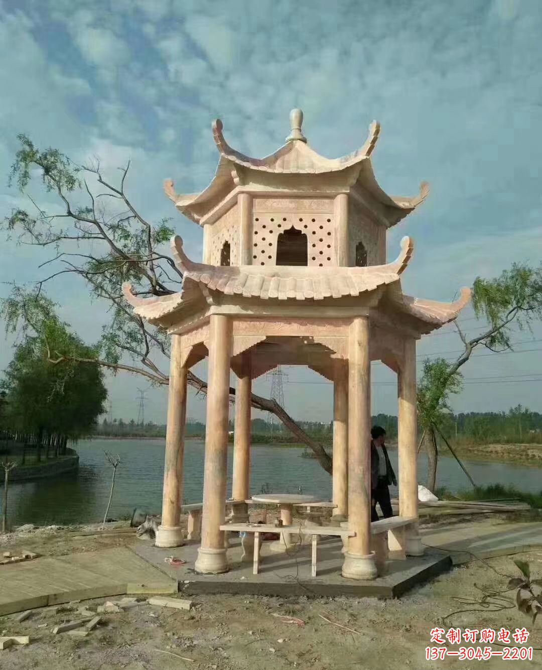 内江晚霞红双层石凉亭 (2)