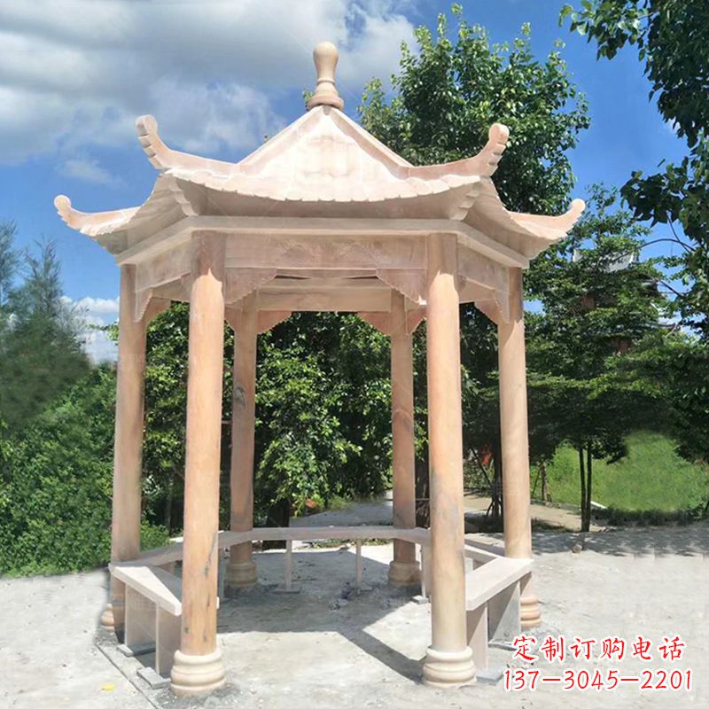 内江晚霞红庭院石凉亭