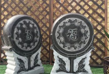 内江青石仿古福字抱鼓雕塑，让您的家园更加美观