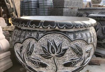 内江青石仿古荷花水缸雕塑