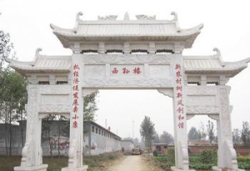 内江三门村口石雕牌楼，精美定制雕塑