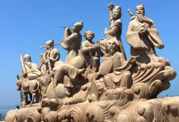 内江神话传说“八仙过海”人物群景观石雕