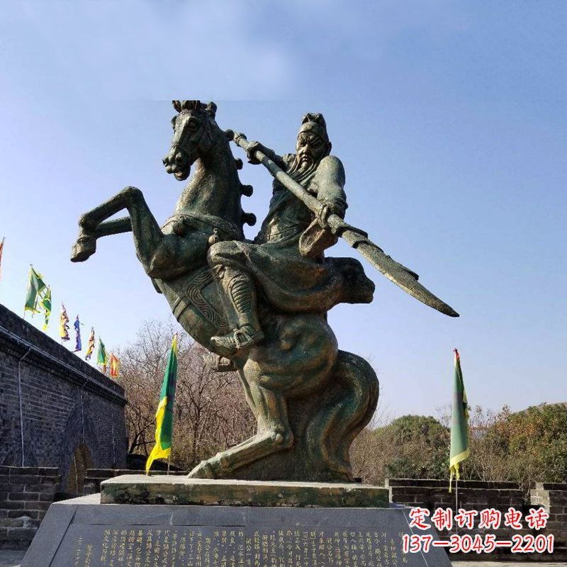 内江五虎上将关羽骑马舞大刀铜雕景观