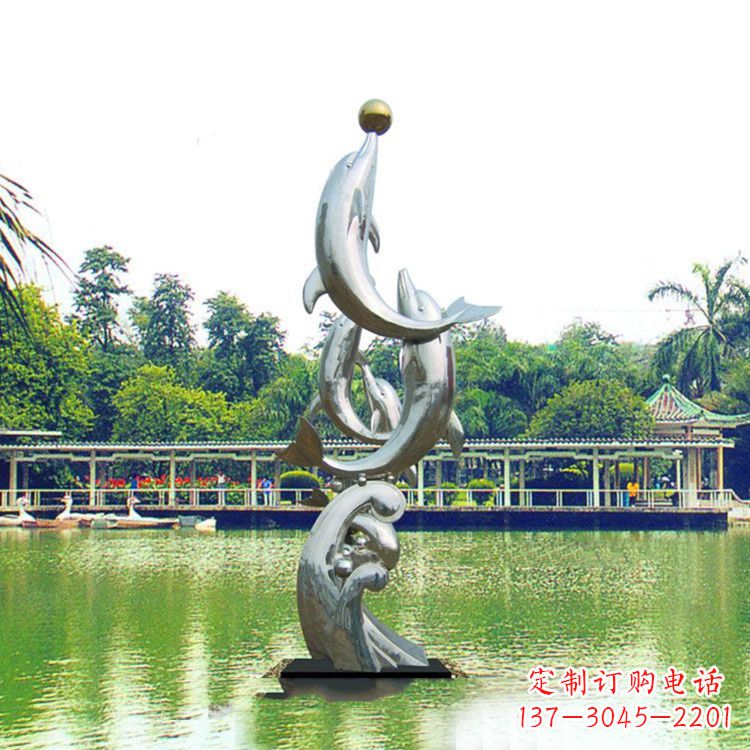 内江戏球不锈钢海豚雕塑-园林水景动物景观