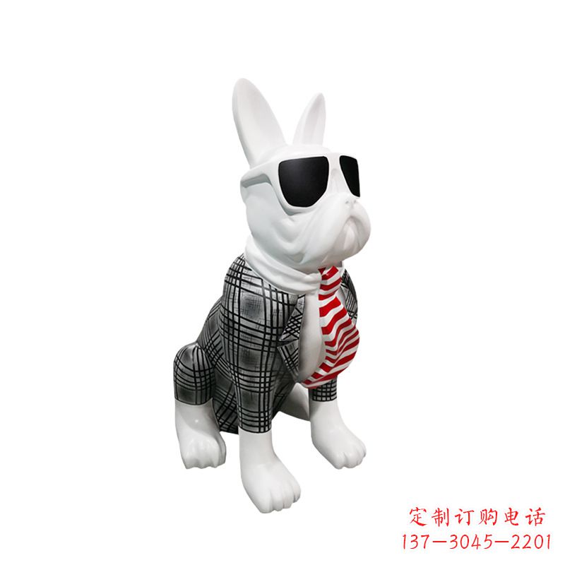 内江系领带戴墨镜的狗雕塑,商场超市美陈斗牛犬摆件