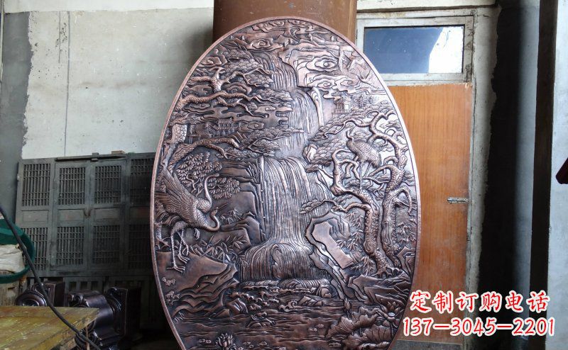 内江仙鹤松林瀑布古代园林景观铜浮雕