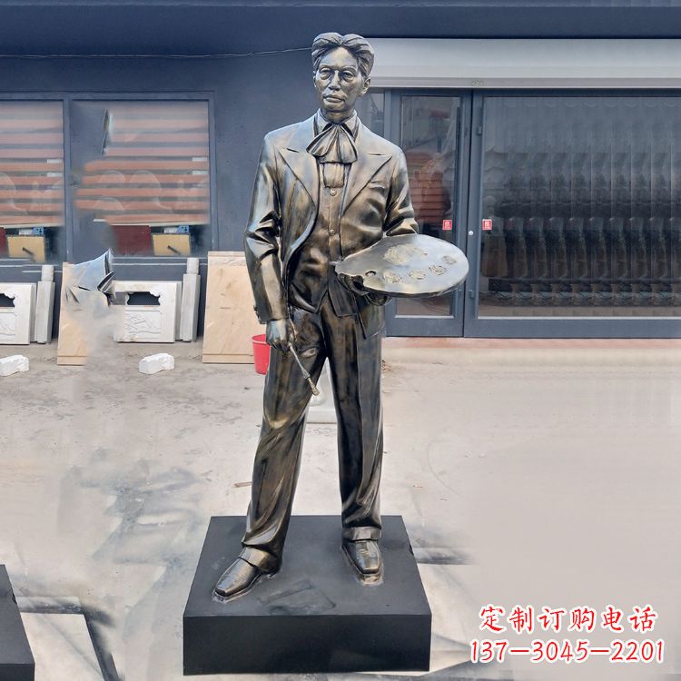 内江现代画家徐悲鸿雕塑-玻璃钢仿铜名人雕像