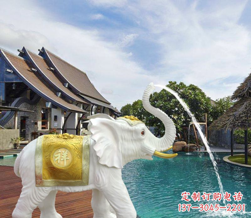 内江祥瑞汉白玉喷泉喷水大象