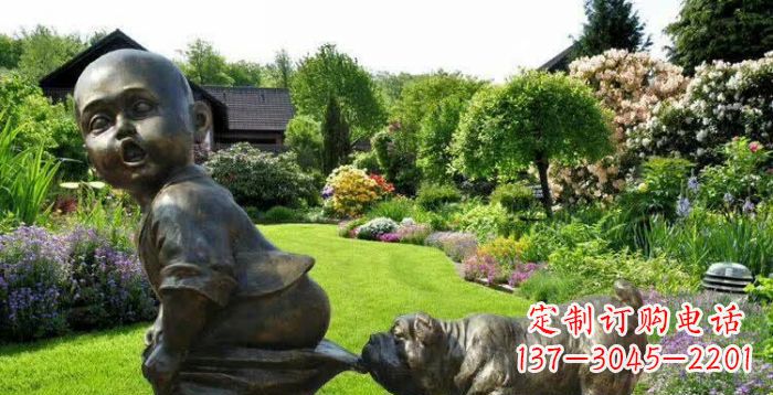 内江小狗叼小孩裤子童趣铜雕