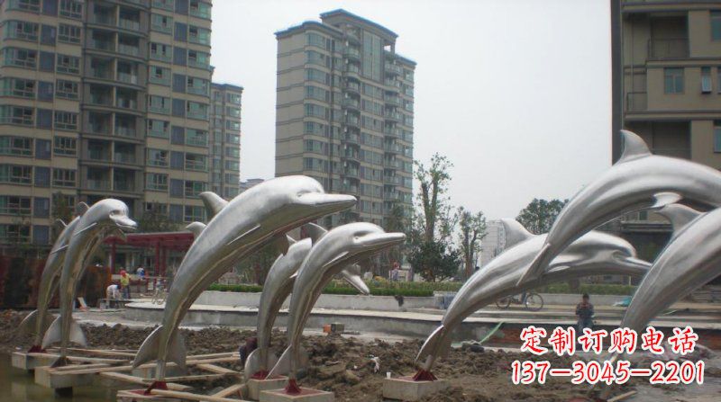 内江小区不锈钢跳跃海豚雕塑