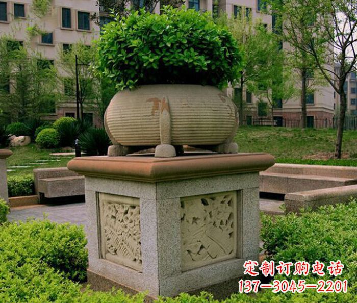 内江小区景观大理石花盆石雕 (3)