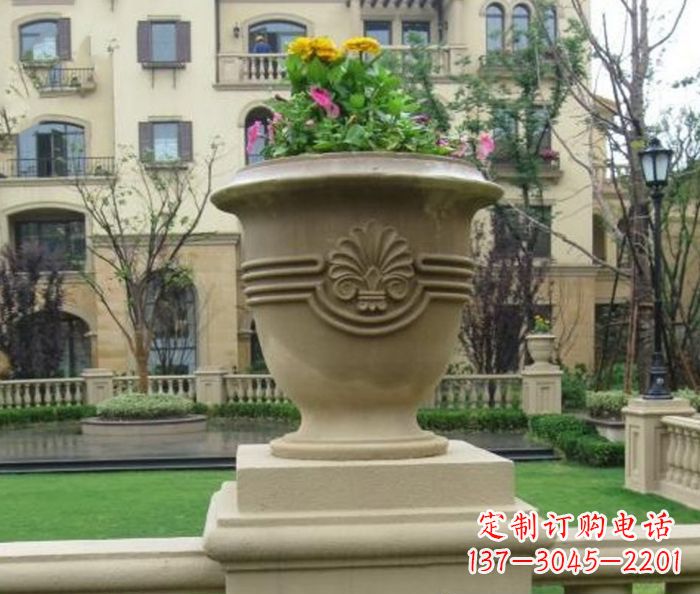 内江小区景观大理石花盆石雕 (5)