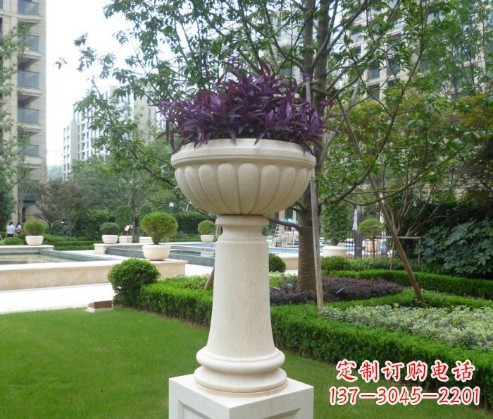 内江小区景观汉白玉花盆石雕 (2)