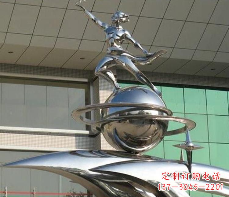 内江校园不锈钢地球和学生景观雕塑