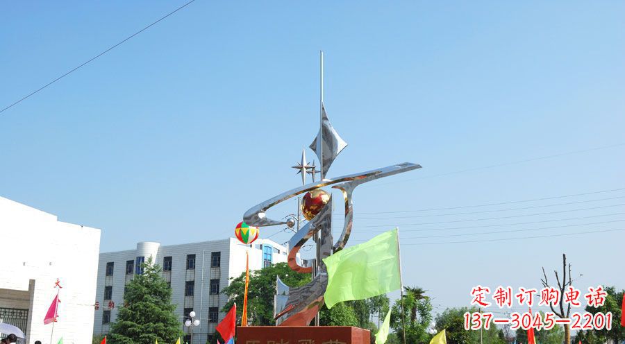 内江校园不锈钢马踏飞燕地球雕塑