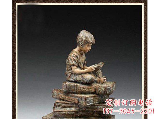 内江校园儿童看书铜雕
