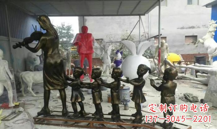 内江校园老师和儿童铜雕